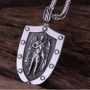 Stainless Silver St. Michael Necklace Archangel Christian Catholic Faith Gift